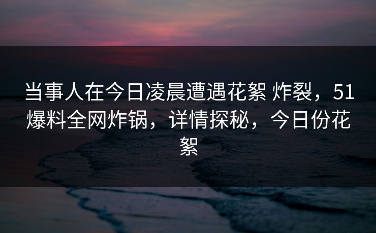 当事人在今日凌晨遭遇花絮 炸裂，51爆料全网炸锅，详情探秘，今日份花絮
