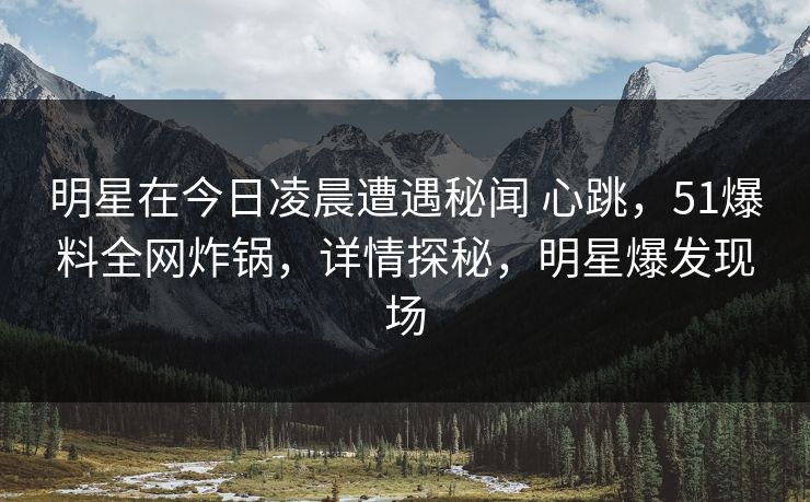 明星在今日凌晨遭遇秘闻 心跳，51爆料全网炸锅，详情探秘，明星爆发现场