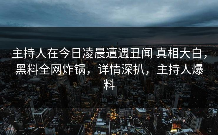 主持人在今日凌晨遭遇丑闻 真相大白，黑料全网炸锅，详情深扒，主持人爆料